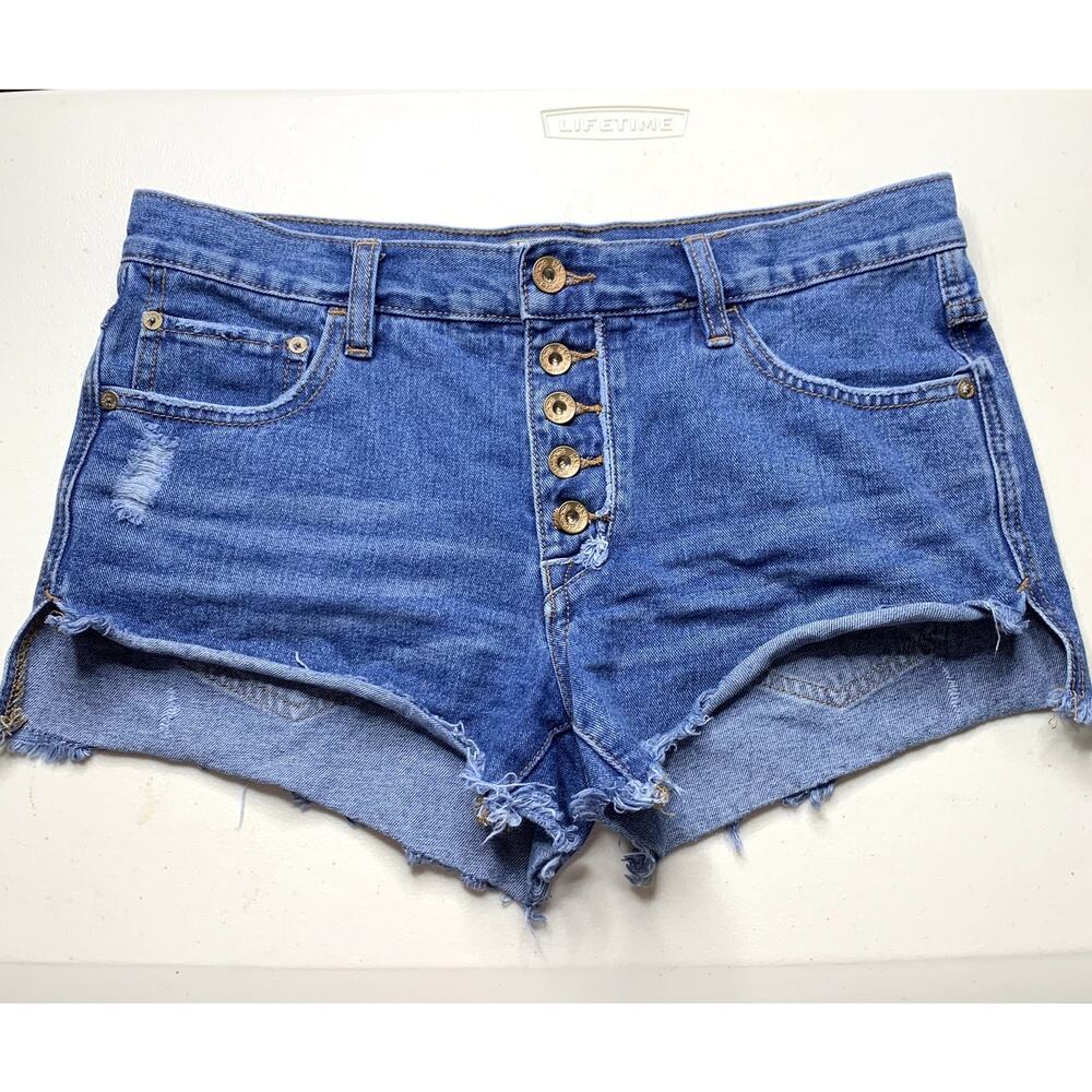 Free People Jean Shorts 26 Raw Cut Off Distressed Exposed Button Fly 100% Cotton